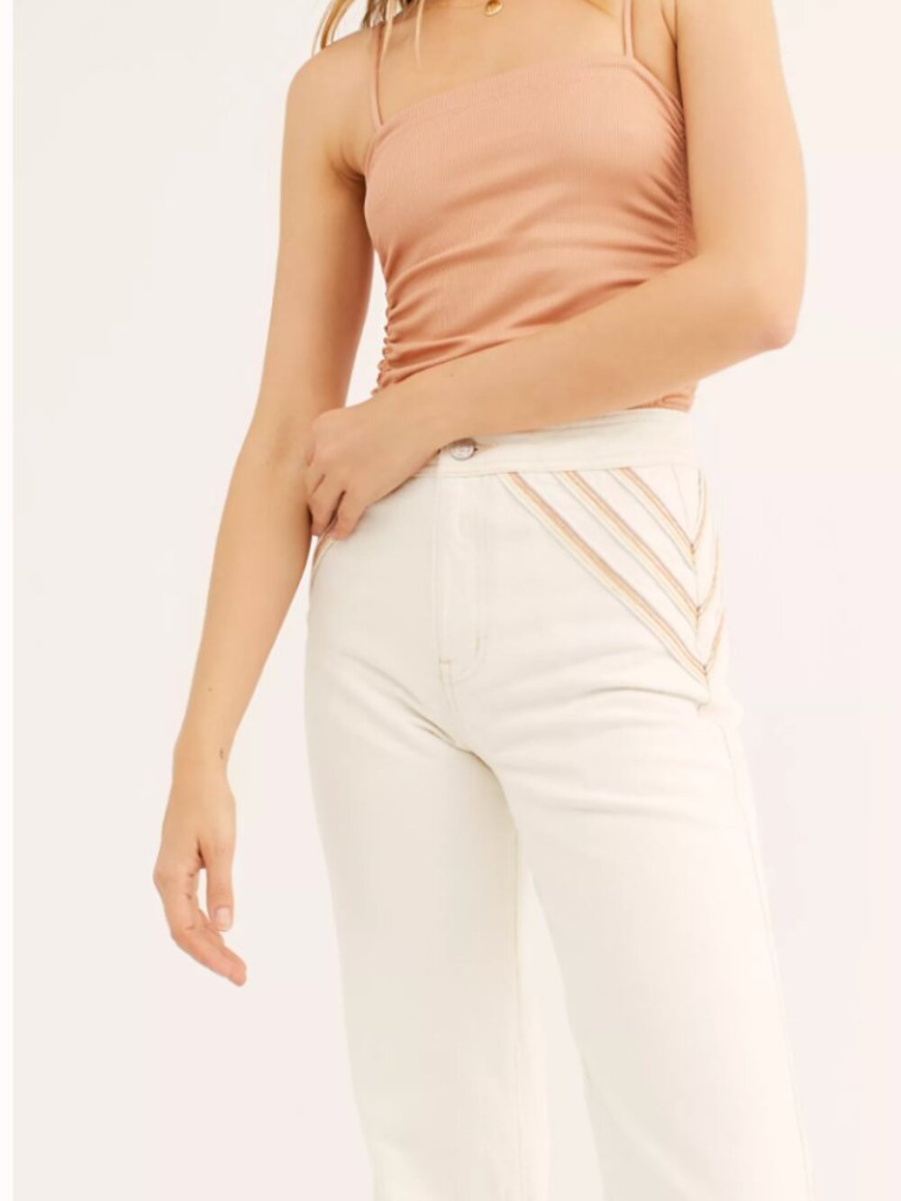 Free People Over The Rainbow Flare Jeans Embroidered Stripe Denim 27